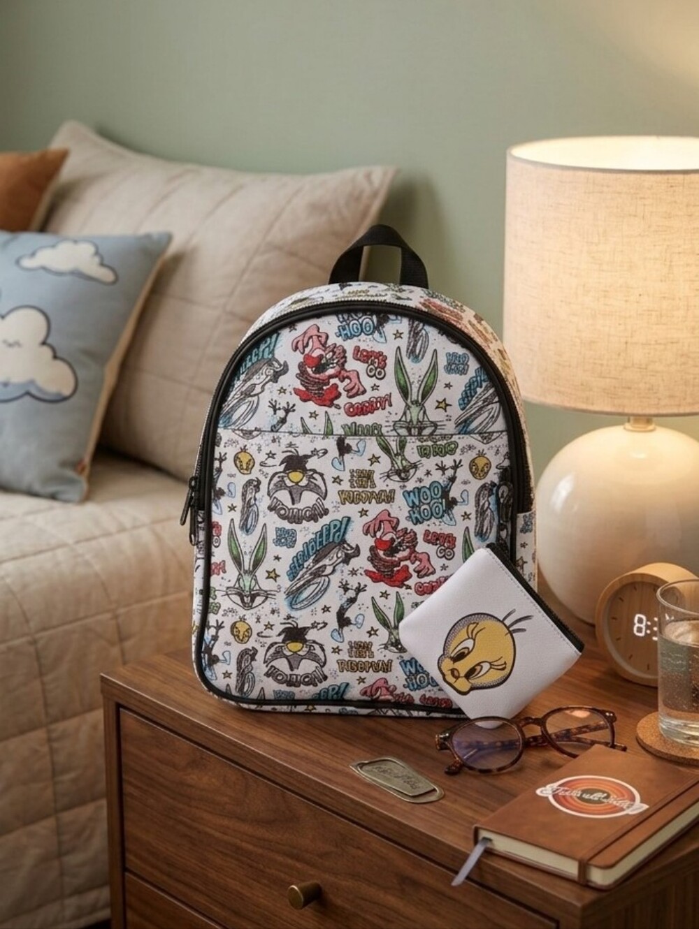 Womens Ladies   Looney Tunes Cute Fashion Leather Backpack w/ Coin Purse